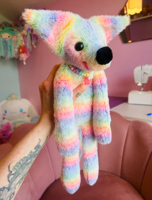 BIG RAINBOW SHERBET FOX - Handmade Luxury Weighted Fox Doll