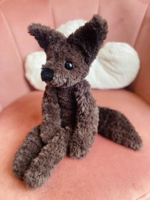 LARGE CURLY CHOCOLATE FOX (B) - Handmade Luxury Weighted Plush Doll