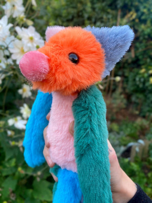 COLOUR BLOCK FOX - Handmade Luxury Weighted Plush Fluffy Fox Doll
