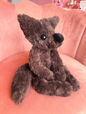 LARGE CURLY CHOCOLATE FOX - Handmade Luxury Weighted Plush Doll