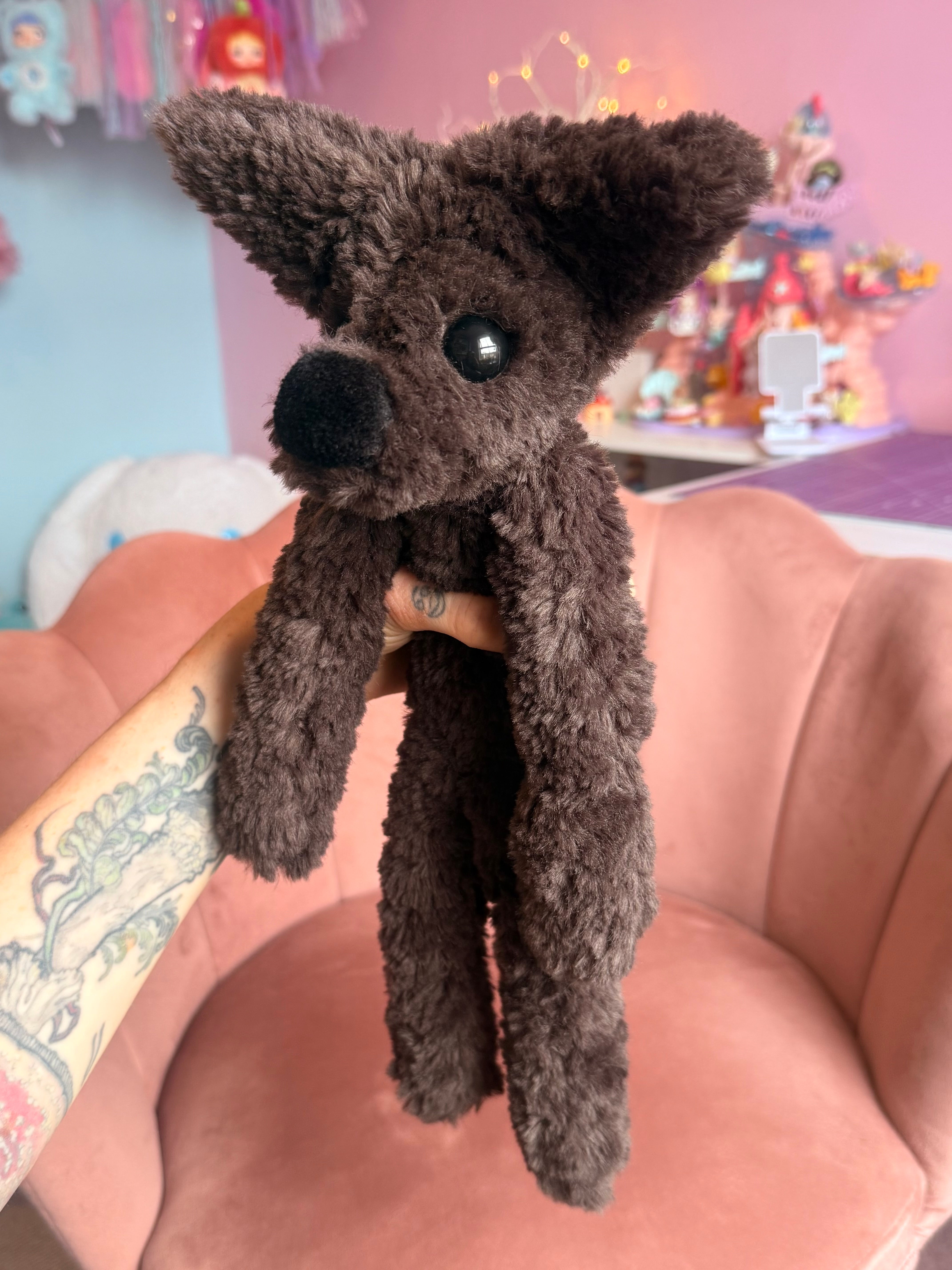 LARGE CURLY CHOCOLATE FOX - Handmade Luxury Weighted Plush Doll