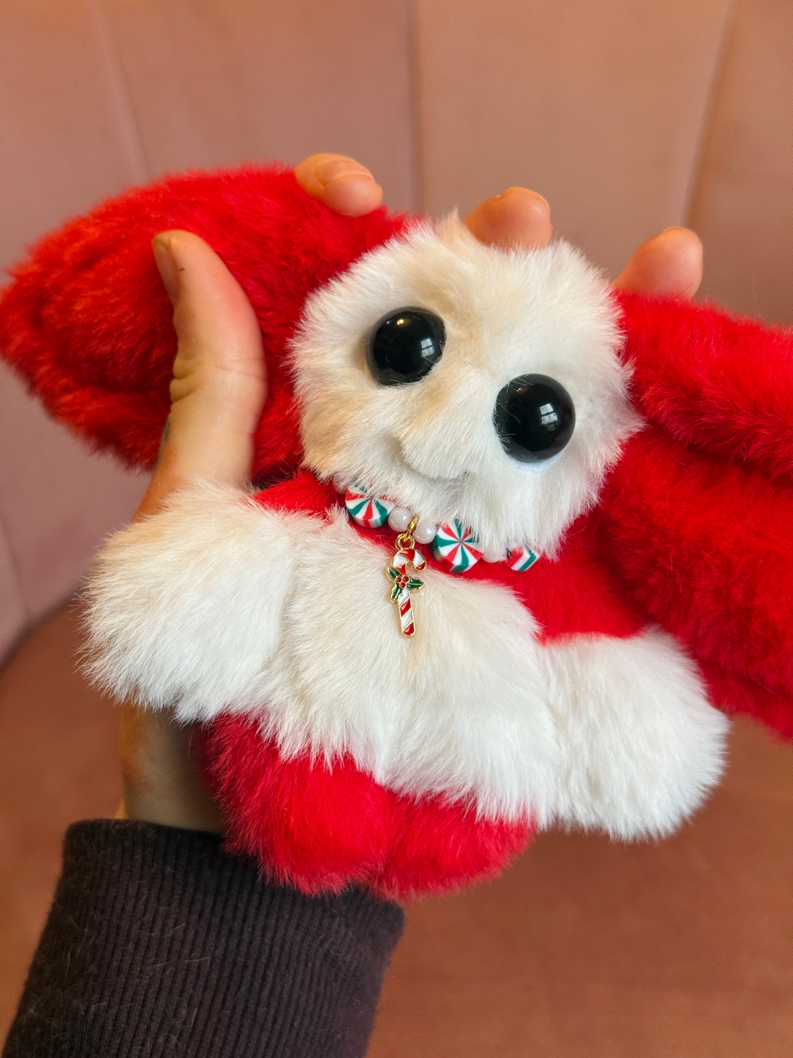 CANDY CANE GOBLIN PALMPUFF - Handmade Mini Luxury Weighted Doll