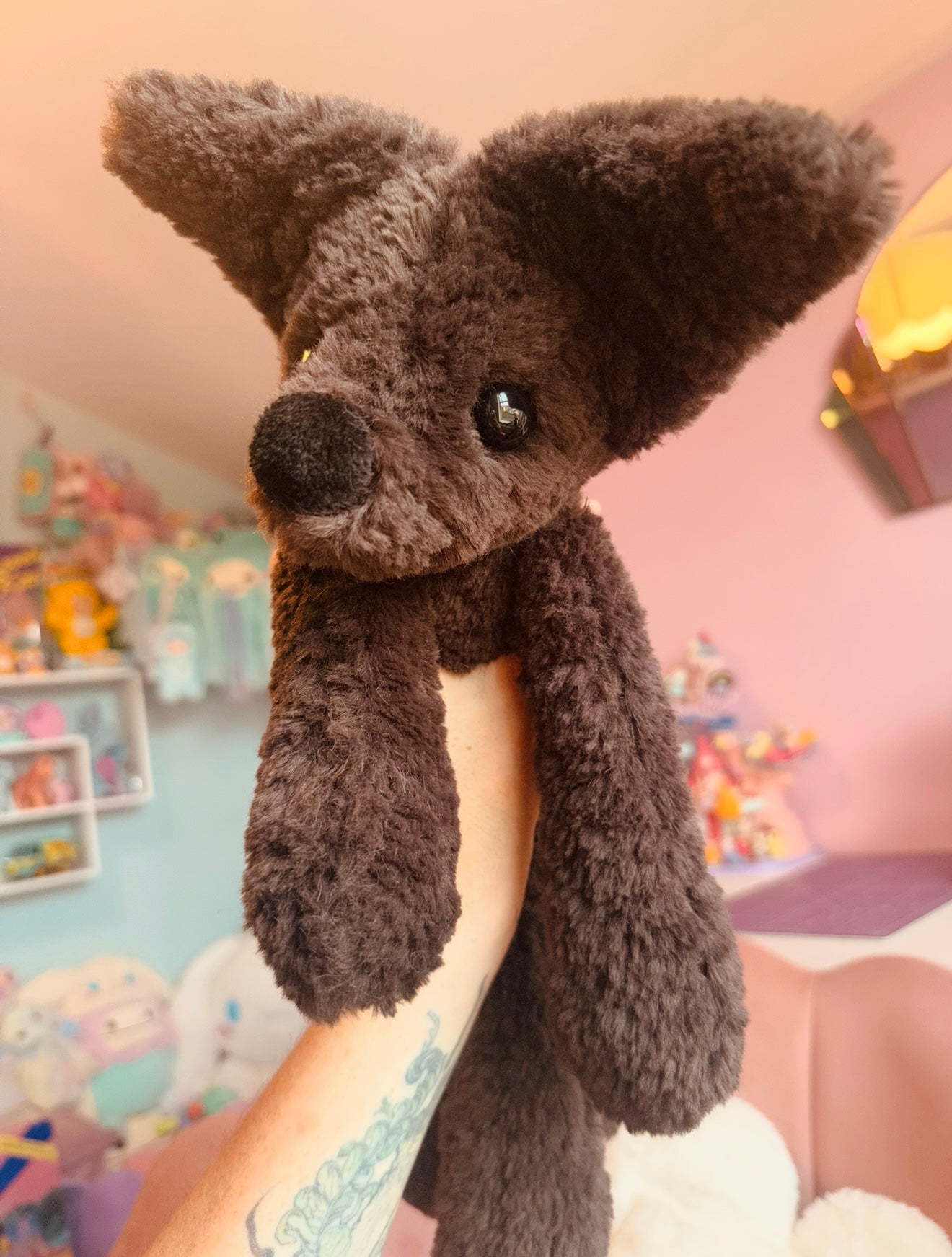 BIG CURLY CHOCOLATE FOX - Handmade Luxury Weighted Plush Doll