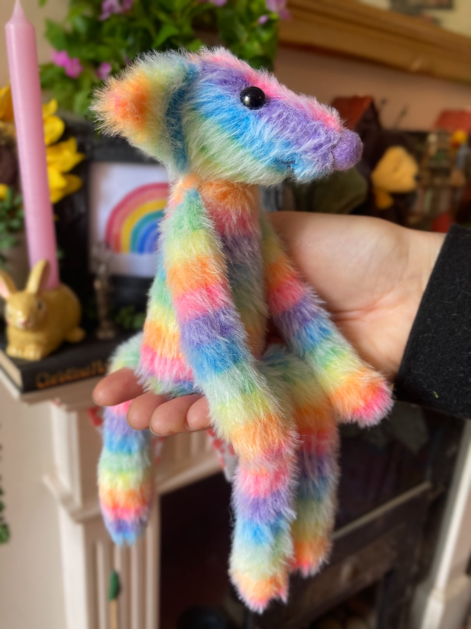 RAINBOW SHERBET FLUFFY FOX CUB (E) - Handmade Weighted Plush Fox Doll