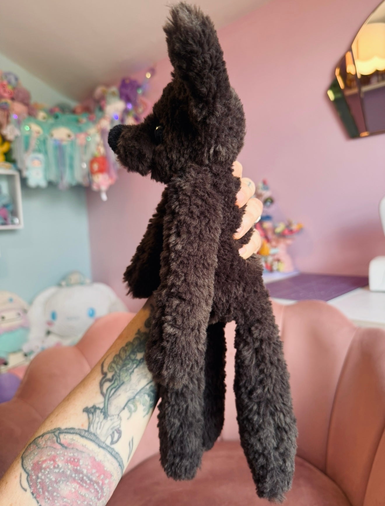 LARGE CURLY CHOCOLATE FOX (A) - Handmade Luxury Weighted Plush Doll