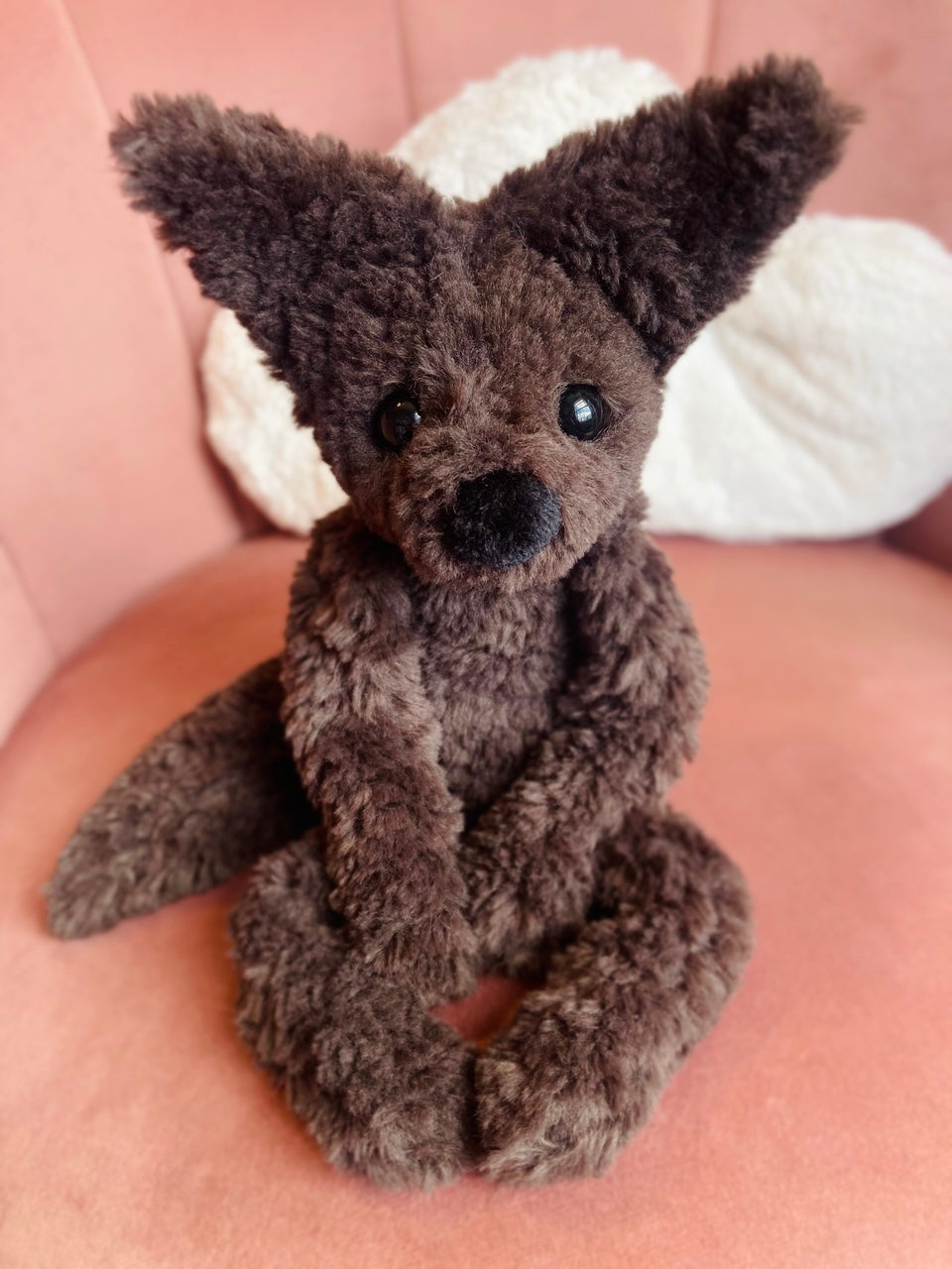 LARGE CURLY CHOCOLATE FOX (B) - Handmade Luxury Weighted Plush Doll