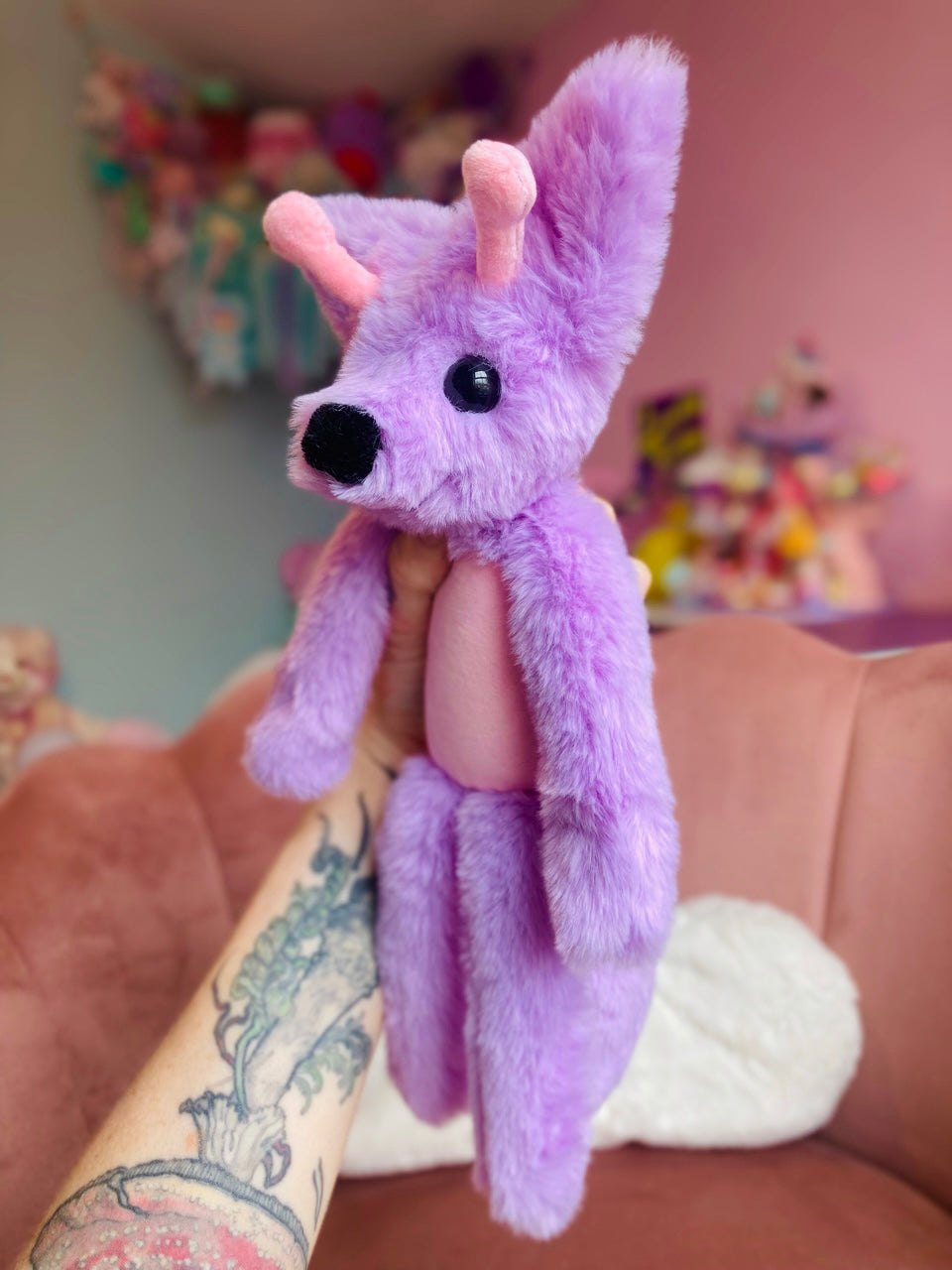 GLOW-IN-THE-DARK LAVENDER ALIEN FOX - Handmade Luxury Weighted Plush Fluffy Fox Doll