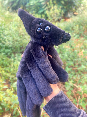 BLACK WIDOW SPIDERFOX - Handmade Luxury Weighted Plush Fluffy Fox Doll
