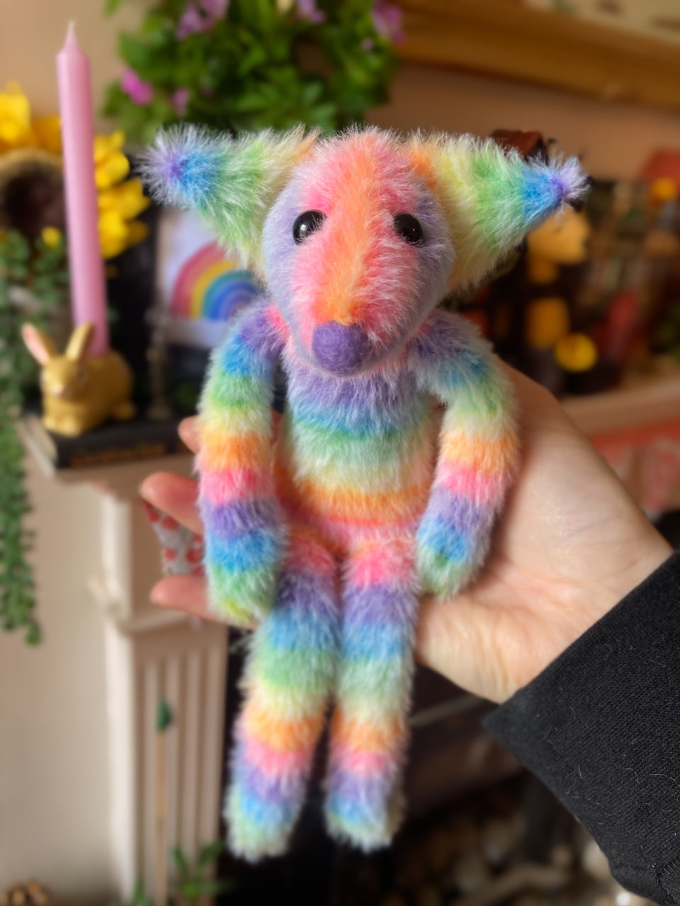 RAINBOW SHERBET FLUFFY FOX CUB (B) - Handmade Weighted Plush Fox Doll