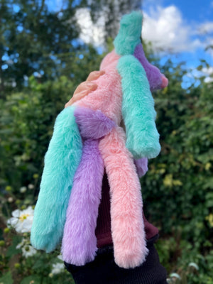 COLOUR BLOCK SORBET FOX (A) - Handmade Luxury Weighted Plush Fluffy Fox Doll