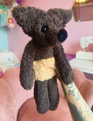 BIG CURLY CHOCOLATE FUDGE FOX - Handmade Luxury Weighted Plush Doll