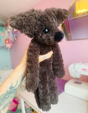 (RESERVED) LARGE CURLY CHOCOLATE FOX (D)- Handmade Luxury Weighted Plush Doll