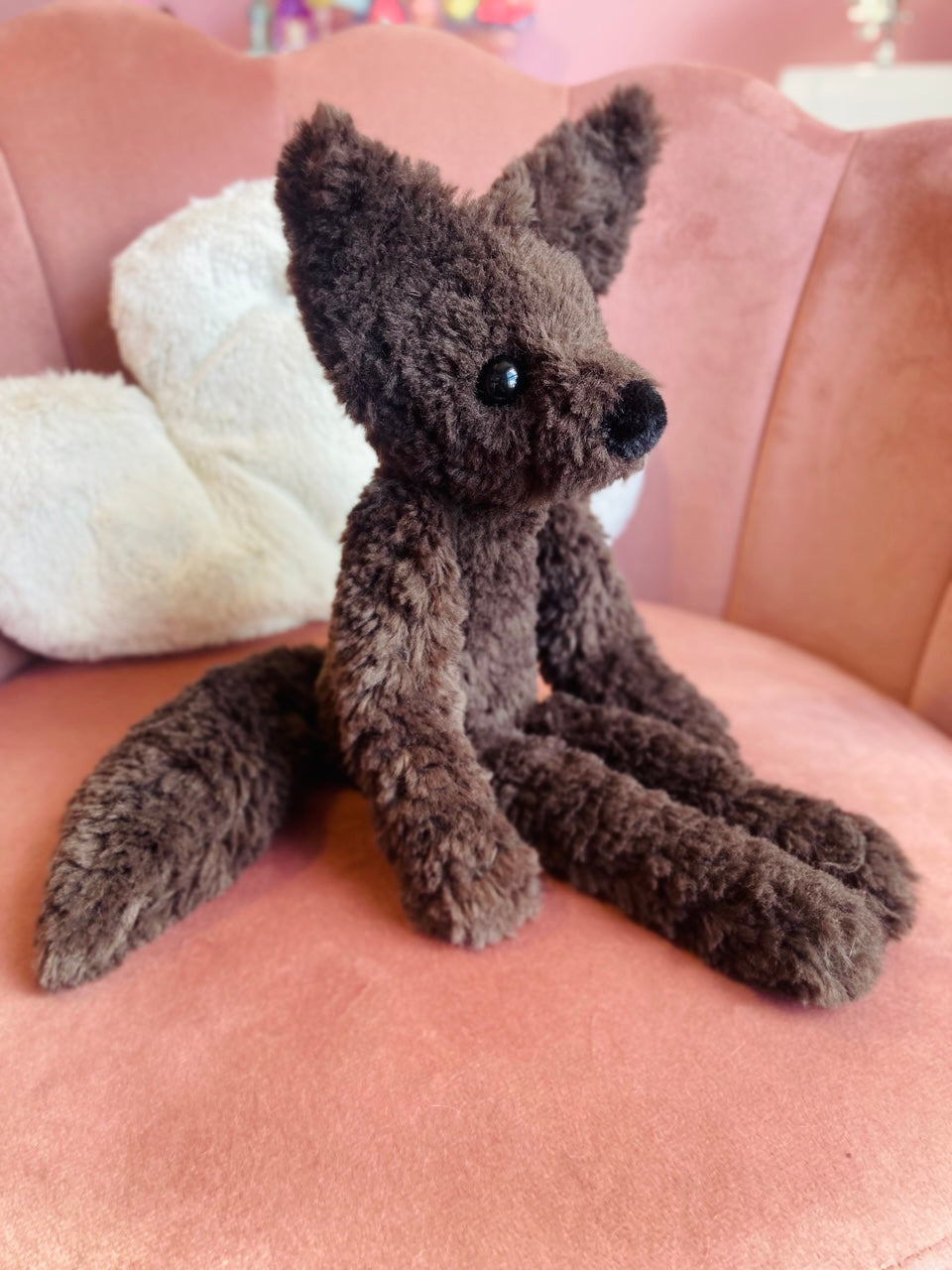 LARGE CURLY CHOCOLATE FOX (B) - Handmade Luxury Weighted Plush Doll