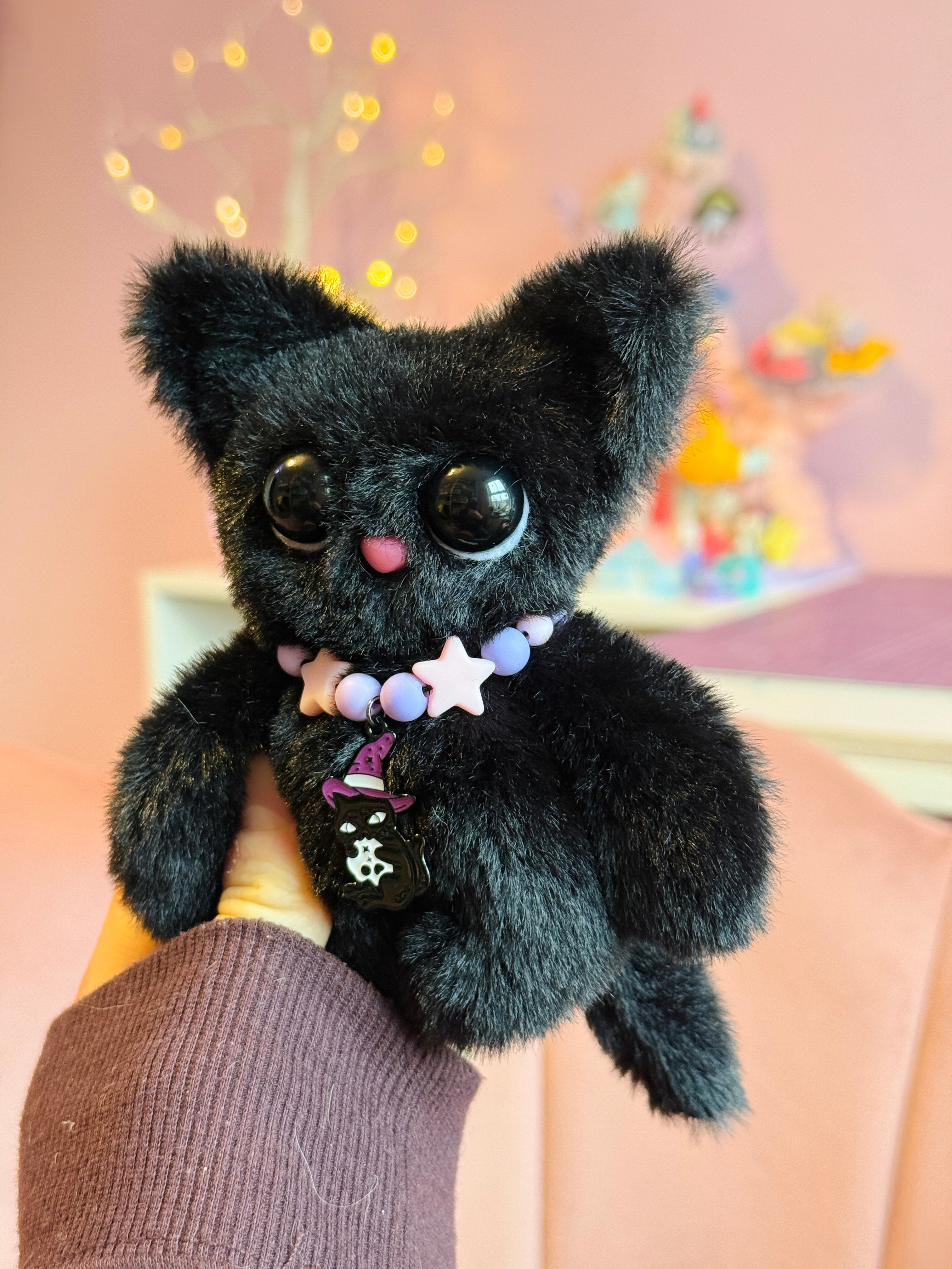 BLACK CAT PALMPUFF - Handmade Mini Luxury Weighted Doll