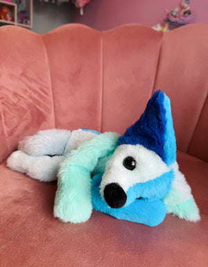COLOURBLOCK (BLUE) FOX - Handmade Luxury Weighted Plush Fluffy Fox Doll