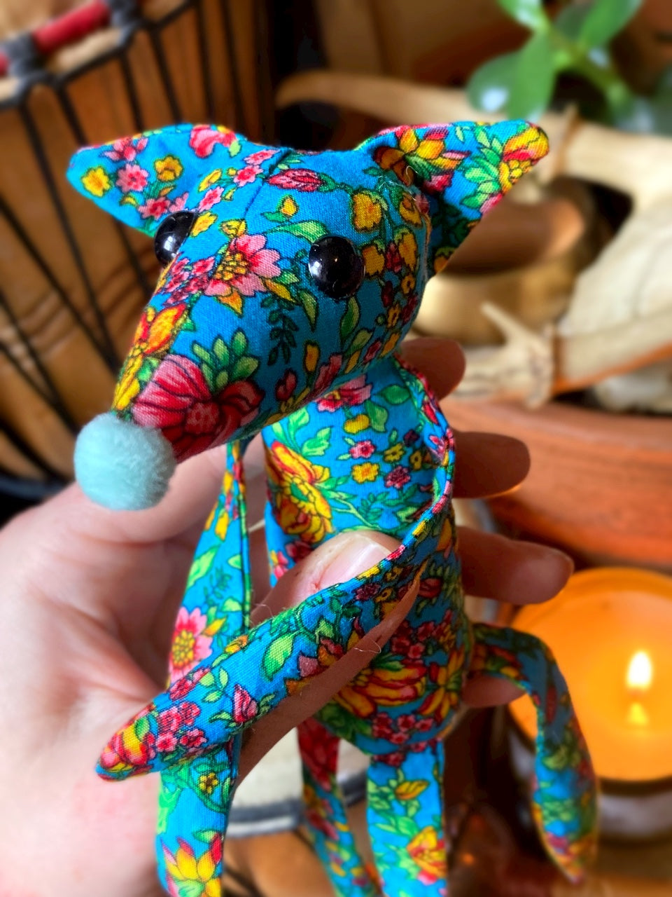 GARDEN PARTY FOX CUB (BLUE) - Handmade Weighted Cotton Fox Doll