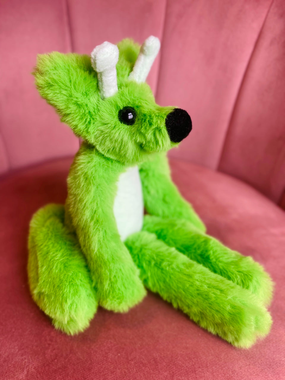 GLOW-IN-THE-DARK GREEN ALIEN FOX - Handmade Luxury Weighted Plush Fluffy Fox Doll