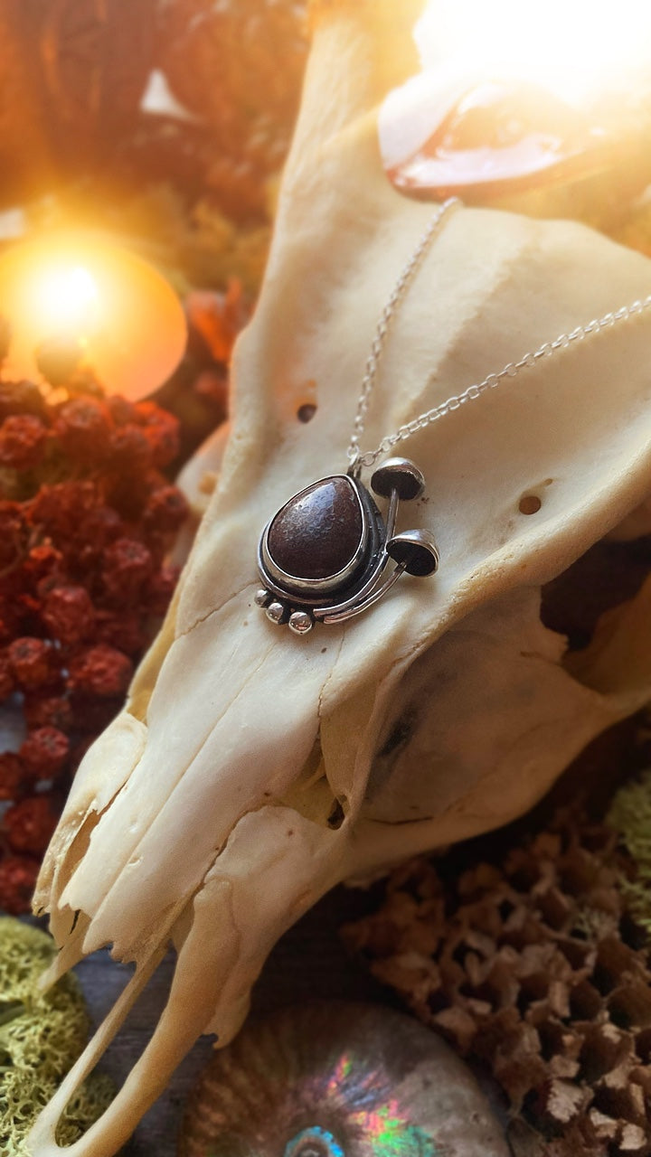 ANCESTORS Handmade Sterling Silver Mushroom Necklace with Fossilised Dinosaur Bone