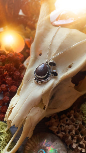 ANCESTORS Handmade Sterling Silver Mushroom Necklace with Fossilised Dinosaur Bone