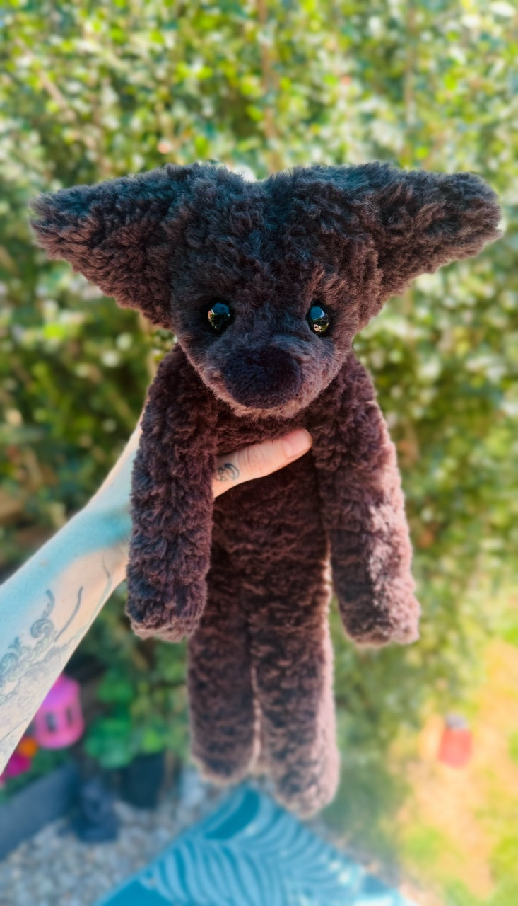 (RESERVED) LARGE CURLY CHOCOLATE FOX (D)- Handmade Luxury Weighted Plush Doll