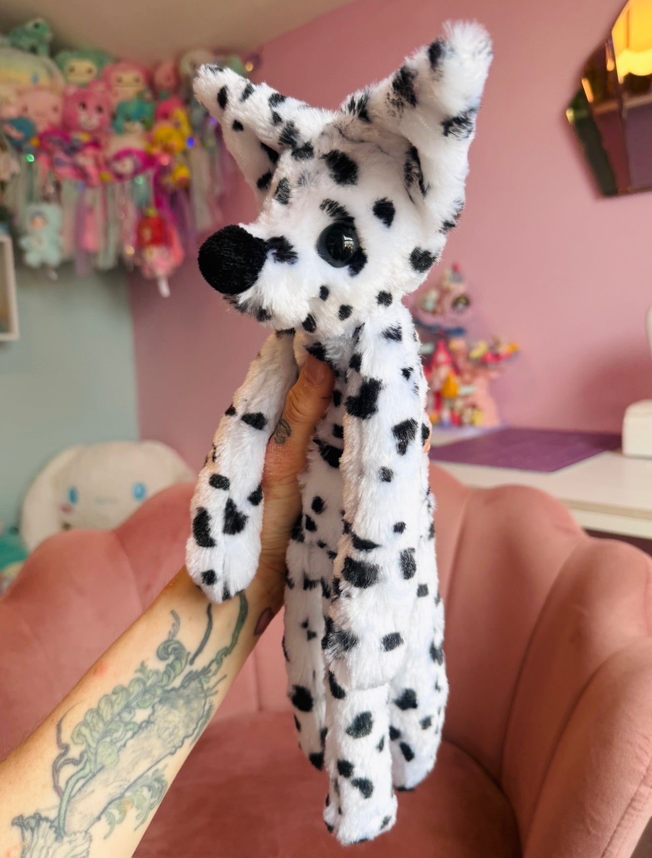 DALMATION FOX - Handmade Luxury Weighted Plush Fluffy Fox Doll