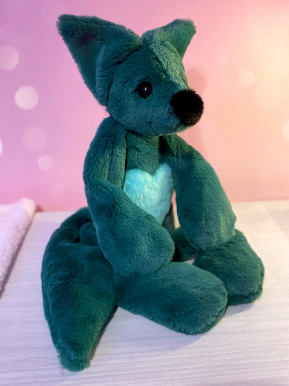 XL GREENHEART FOX - Handmade Luxury Weighted Plush Fluffy Fox Doll