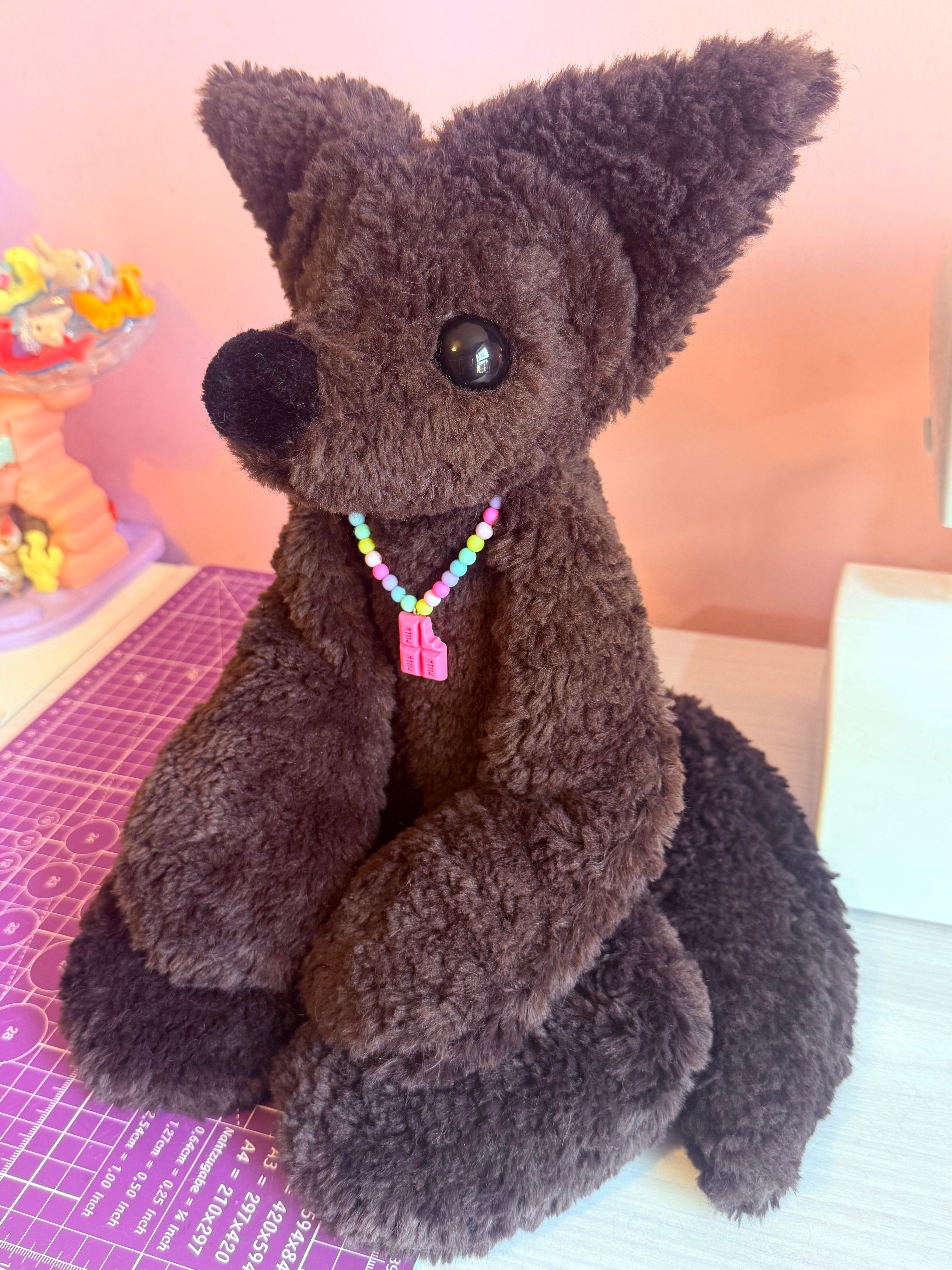 XL CURLY CHOCOLATE FOX - Handmade Luxury Weighted Plush Doll