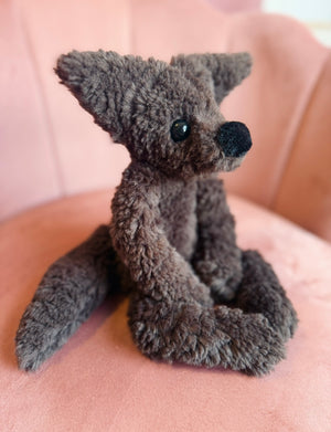 LARGE CURLY CHOCOLATE FOX (A) - Handmade Luxury Weighted Plush Doll
