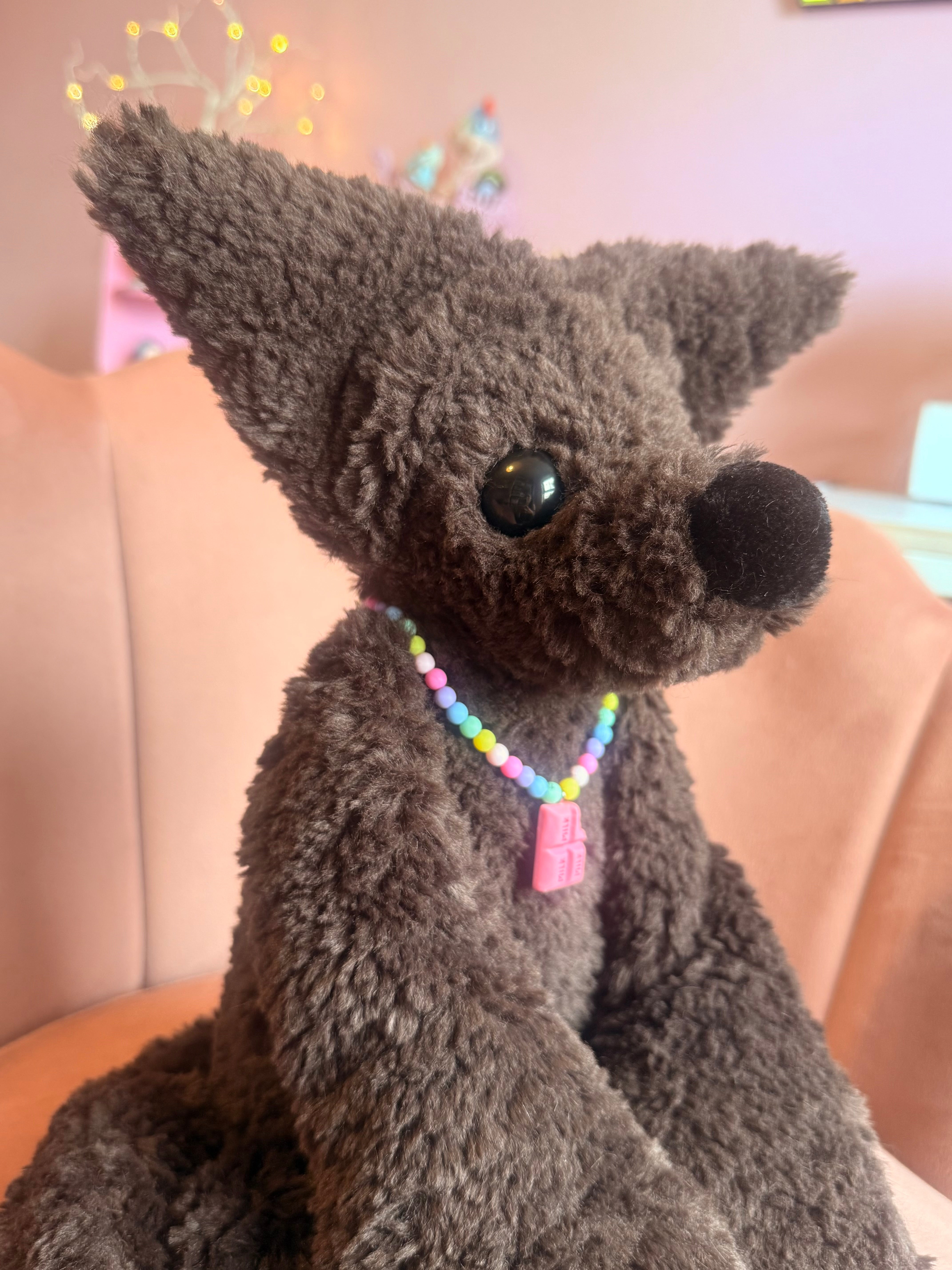 XL CURLY CHOCOLATE FOX - Handmade Luxury Weighted Plush Doll
