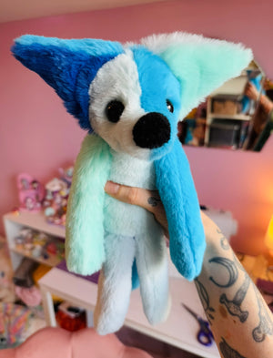 COLOURBLOCK (BLUE) FOX - Handmade Luxury Weighted Plush Fluffy Fox Doll