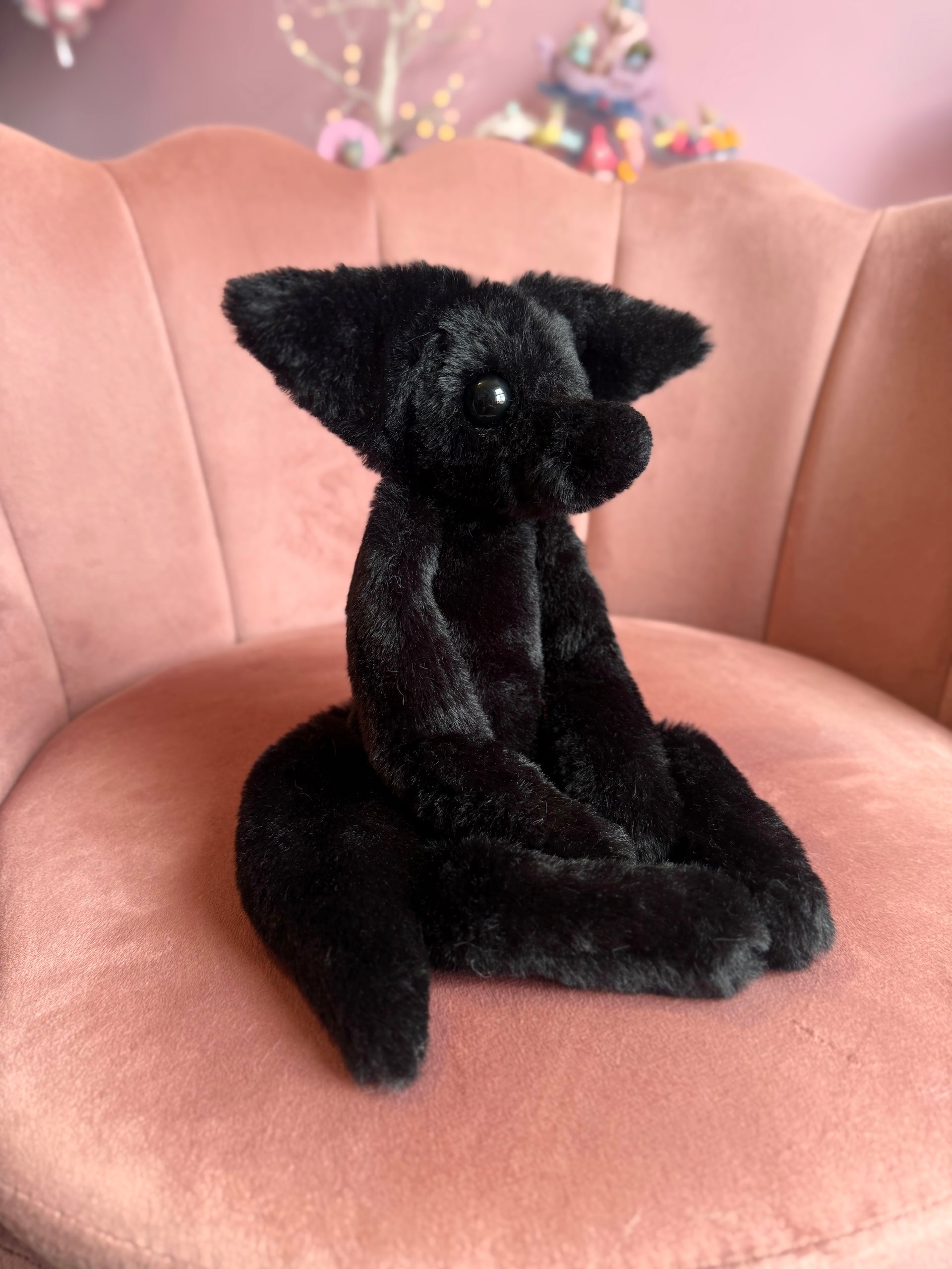 ONYX FOX (B) - Handmade Luxury Weighted Plush Fluffy Fox Doll