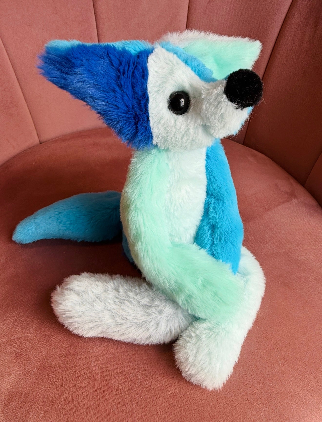 COLOURBLOCK (BLUE) FOX - Handmade Luxury Weighted Plush Fluffy Fox Doll