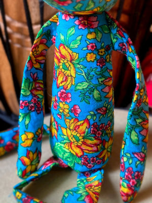 GARDEN PARTY FOX CUB (BLUE) - Handmade Weighted Cotton Fox Doll