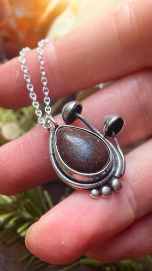 ANCESTORS Handmade Sterling Silver Mushroom Necklace with Fossilised Dinosaur Bone