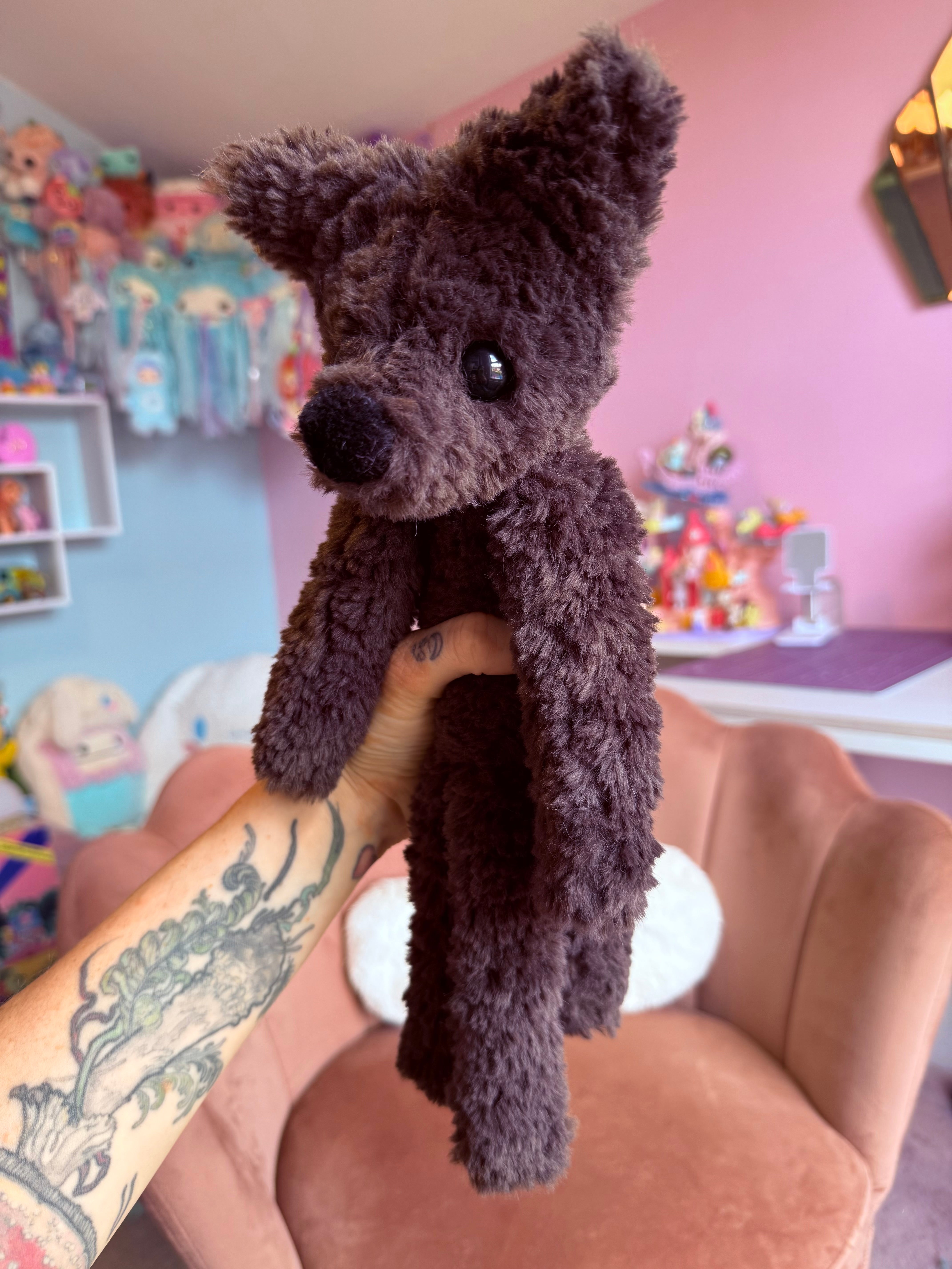 CURLY CHOCOLATE FOX - Handmade Luxury Weighted Plush Doll
