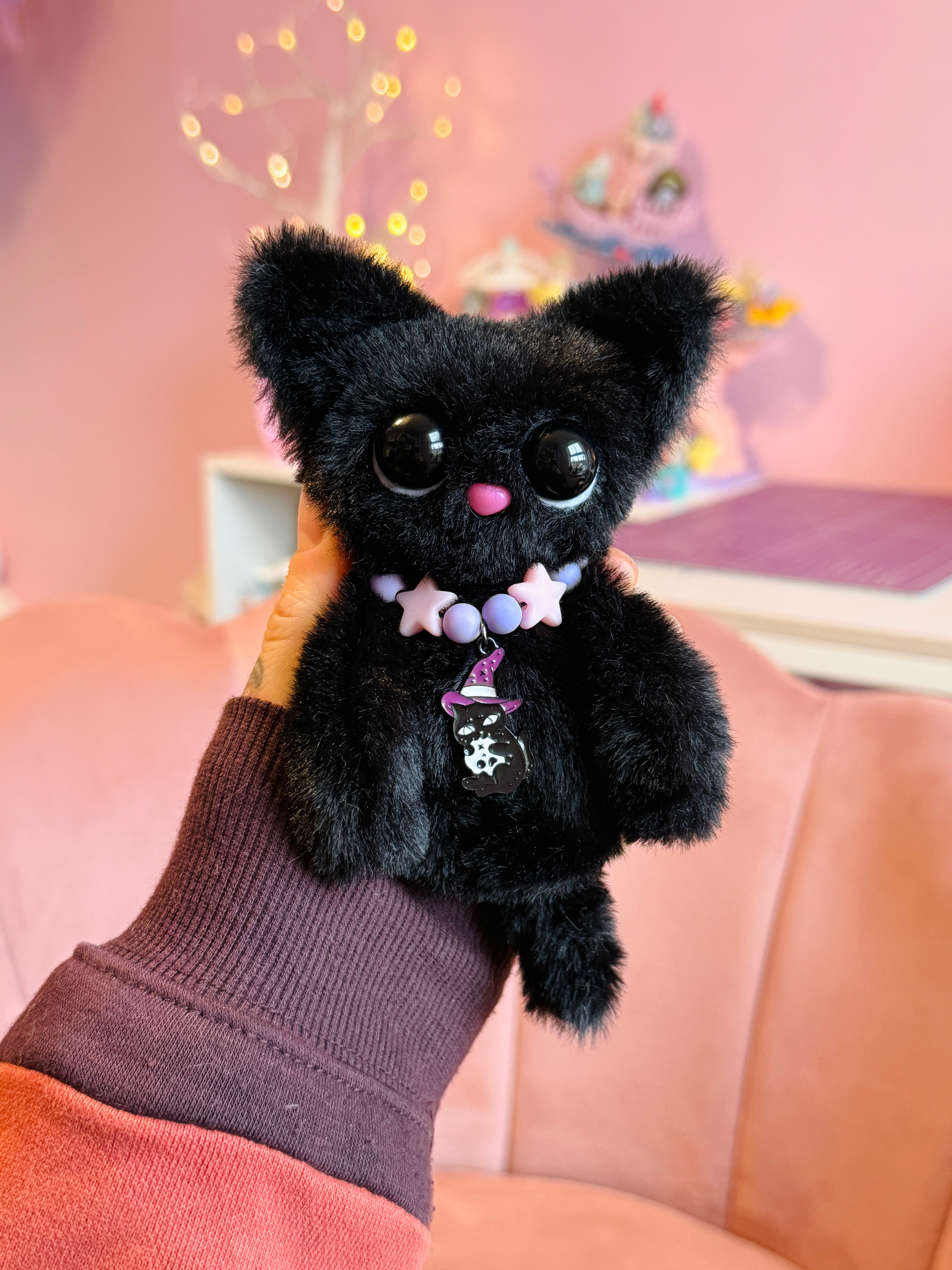 BLACK CAT PALMPUFF - Handmade Mini Luxury Weighted Doll