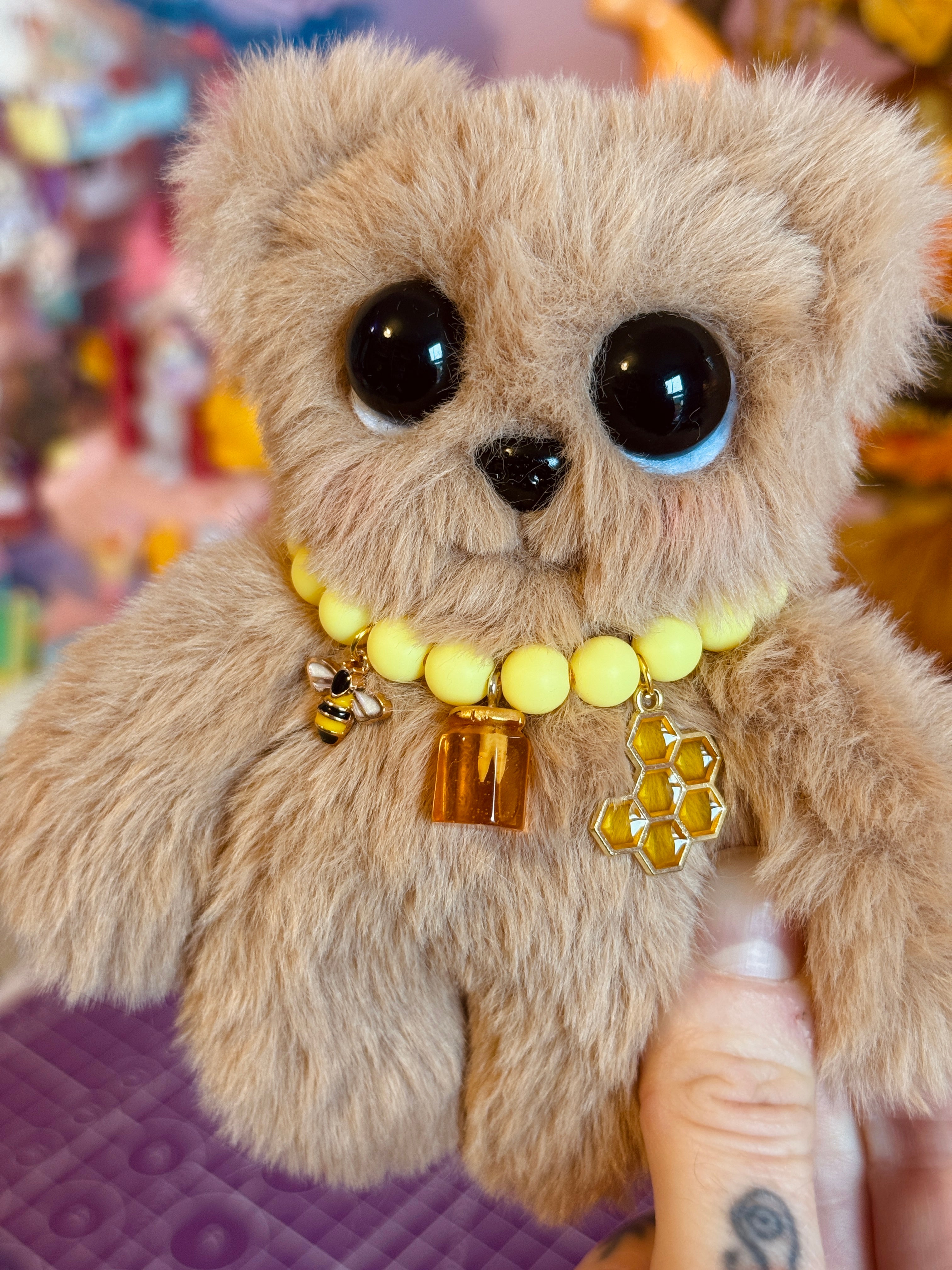 HONEY BEAR PALMPUFF (A) - Handmade Mini Luxury Weighted Doll
