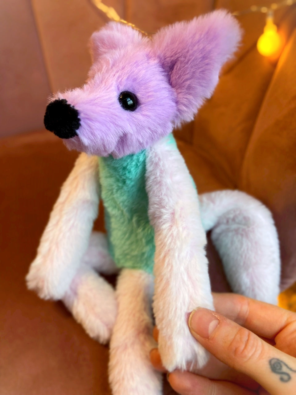 COLOUR BLOCK SORBET FOX - Handmade Luxury Weighted Plush Fluffy Fox Doll