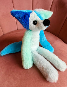COLOURBLOCK (BLUE) FOX - Handmade Luxury Weighted Plush Fluffy Fox Doll