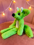 GLOW-IN-THE-DARK GREEN ALIEN FOX - Handmade Luxury Weighted Plush Fluffy Fox Doll