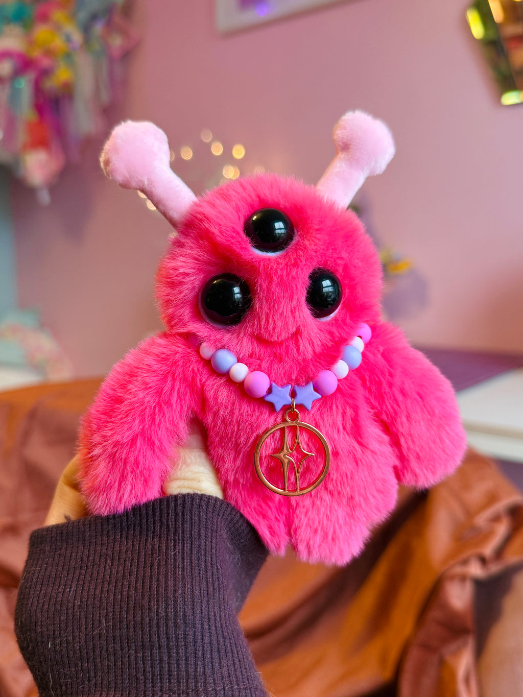 PINK ALIEN PALMPUFF - Handmade Mini Luxury Weighted Doll