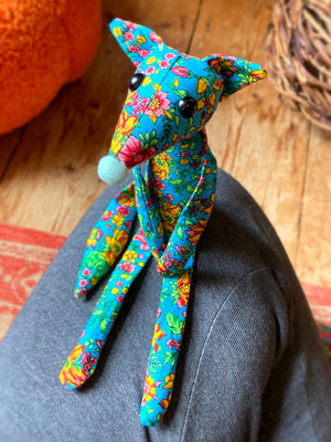 GARDEN PARTY FOX CUB (BLUE) - Handmade Weighted Cotton Fox Doll
