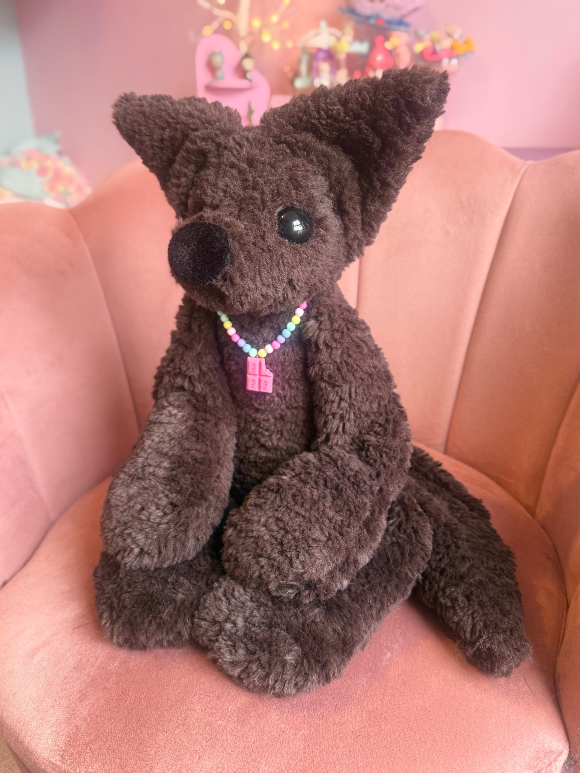 XL CURLY CHOCOLATE FOX - Handmade Luxury Weighted Plush Doll