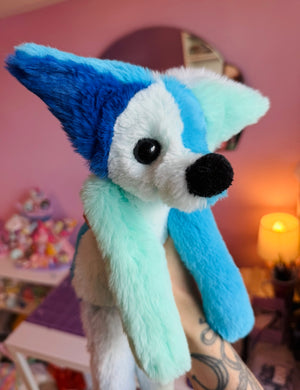 COLOURBLOCK (BLUE) FOX - Handmade Luxury Weighted Plush Fluffy Fox Doll