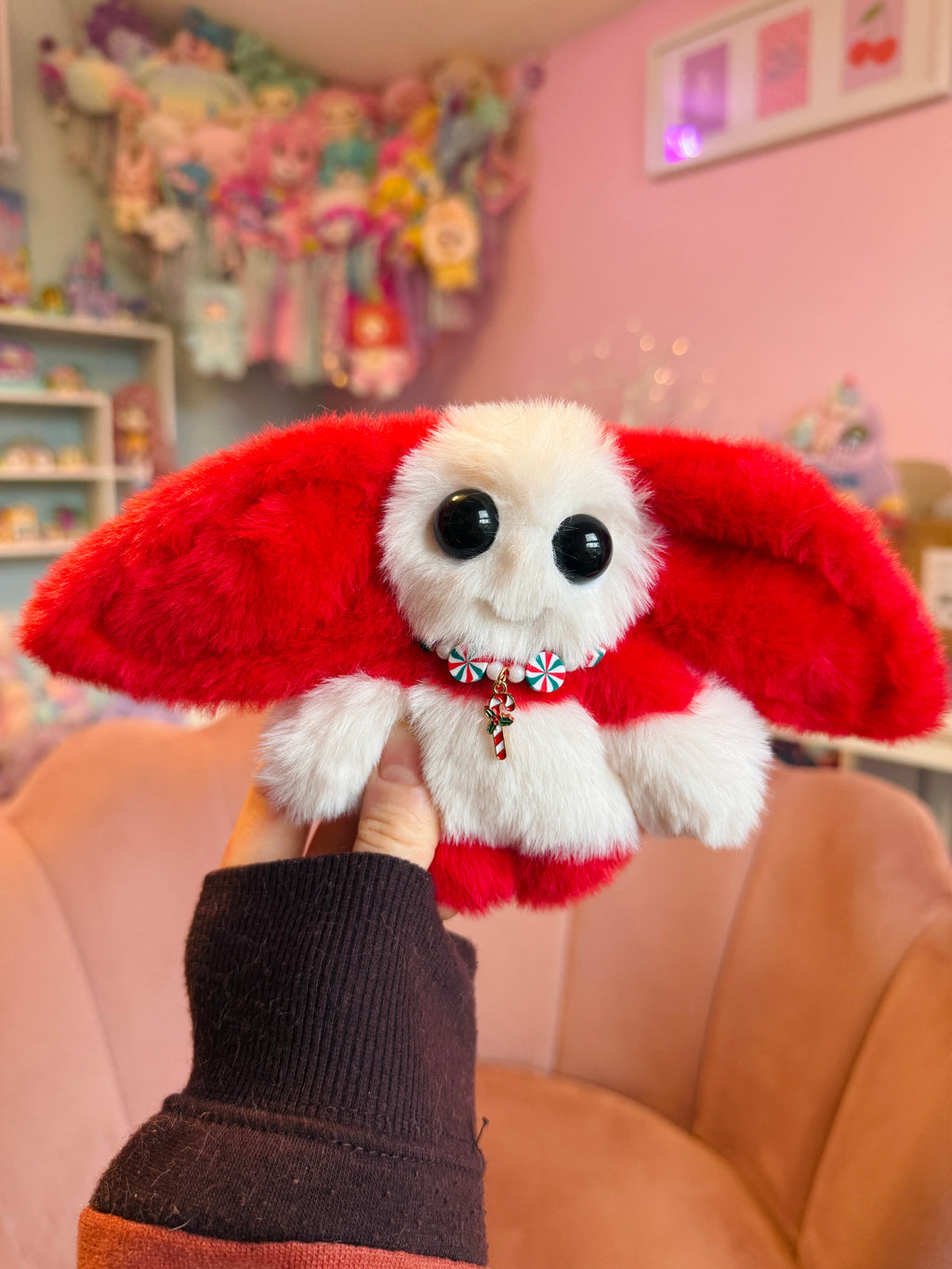 CANDY CANE GOBLIN PALMPUFF - Handmade Mini Luxury Weighted Doll