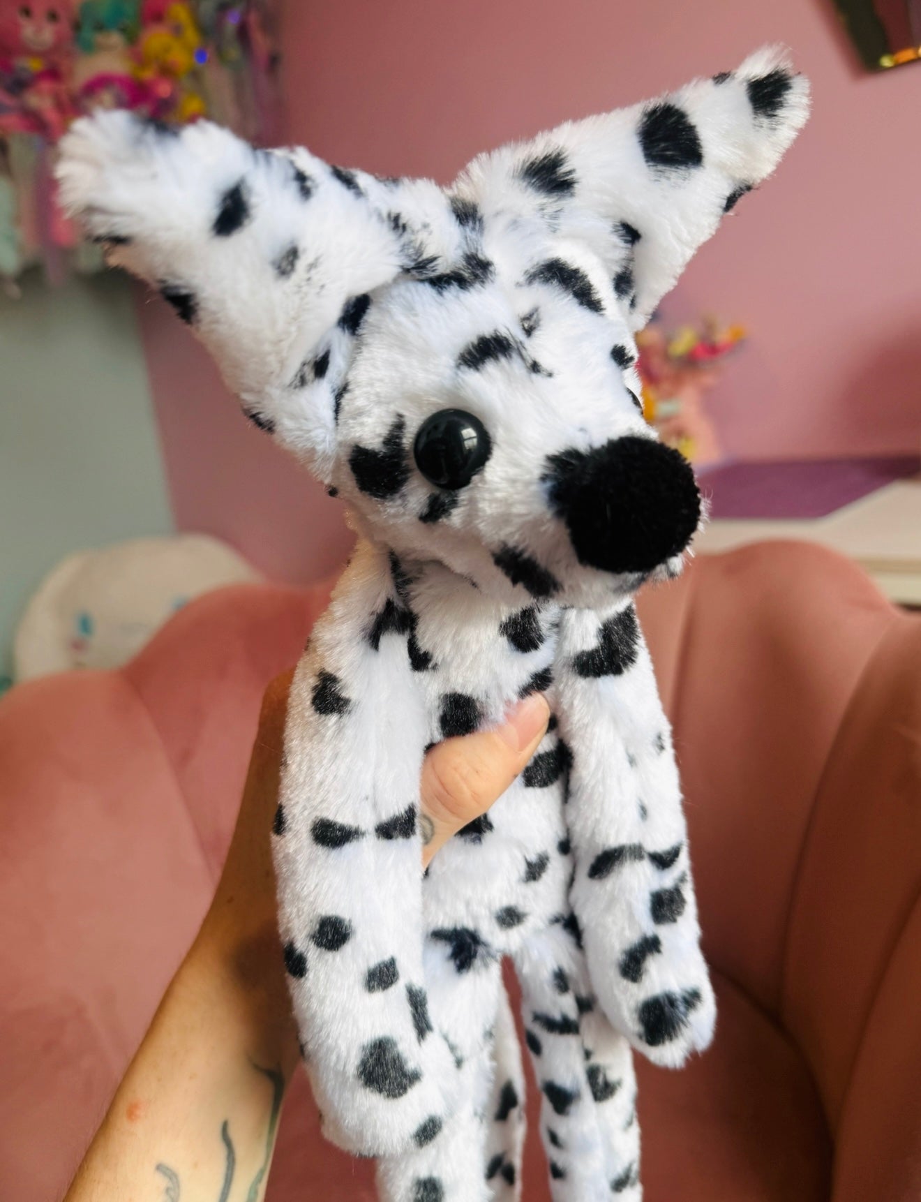 DALMATION FOX - Handmade Luxury Weighted Plush Fluffy Fox Doll