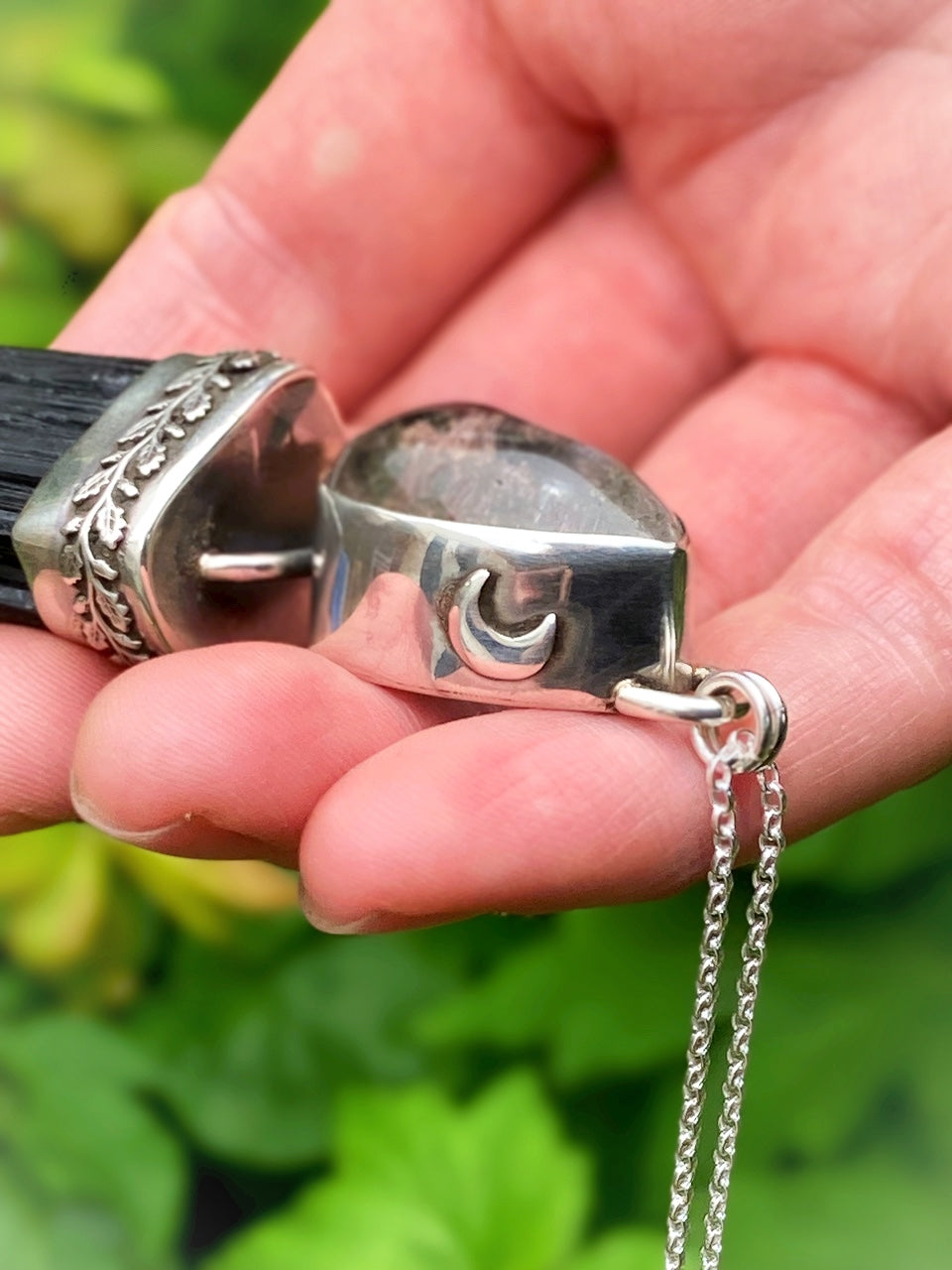 ꩜LIMINAL LANDS꩜ Handmade Sterling Silver Necklace with Black Tourmaline & Garden Quartz
