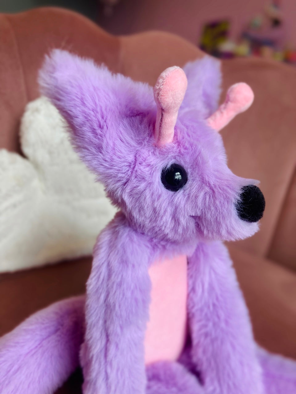 GLOW-IN-THE-DARK LAVENDER ALIEN FOX - Handmade Luxury Weighted Plush Fluffy Fox Doll