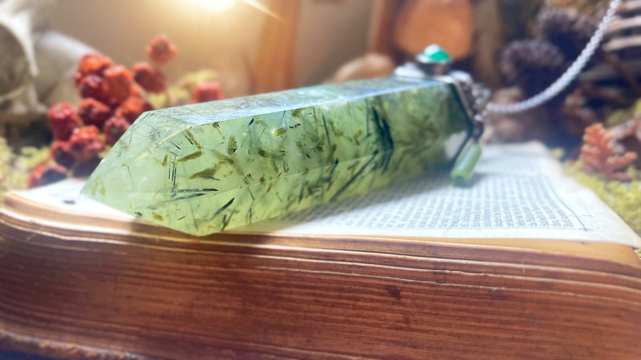 ꩜ SACRED GROVE ꩜ Handmade Sterling Silver Forest Talisman with Prehnite Crystal, Green Agate, Jade & Turquoise Beads
