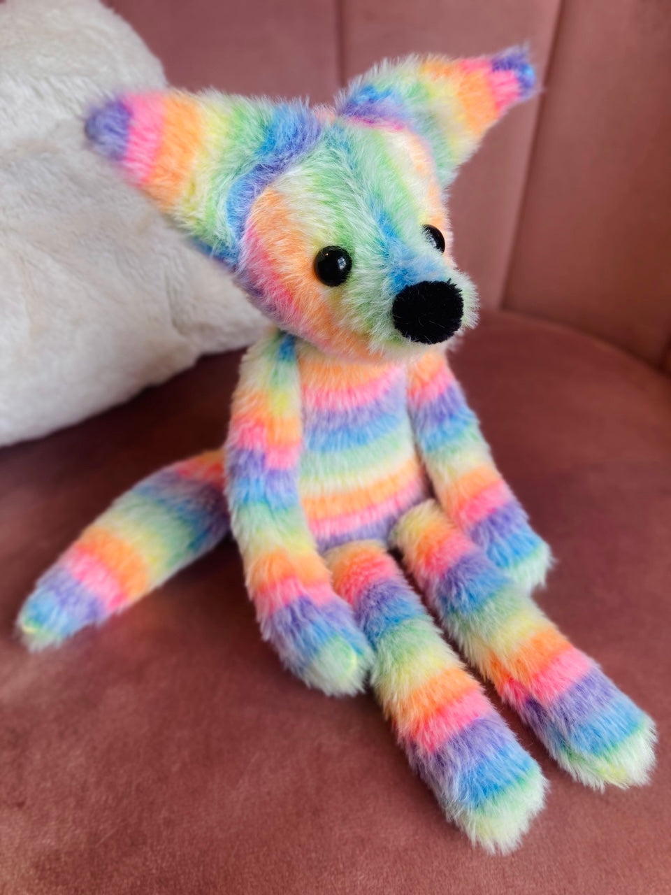 RAINBOW SHERBET FOX (C) - Handmade Luxury Weighted Fox Doll